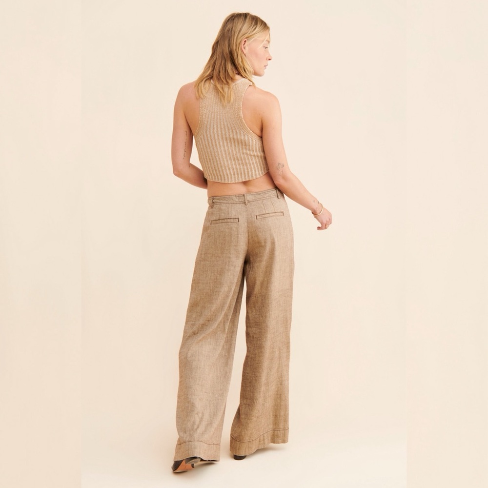 Anthropologie Linen Blend Wide Leg Pants Tan High Rise Size 12 - Picture 5 of 8